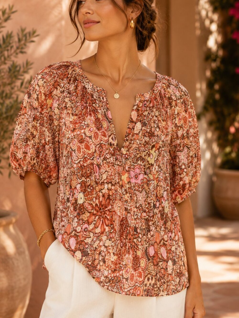 A.L.C. Julianna Top Sorbet Multi Cotton Silk Floral Crinkle Blouse 14